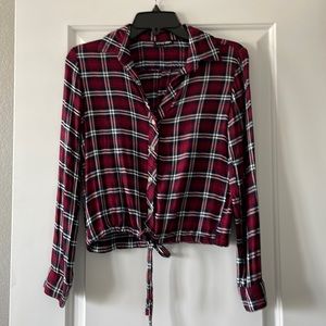 Red, white and blue plaid top